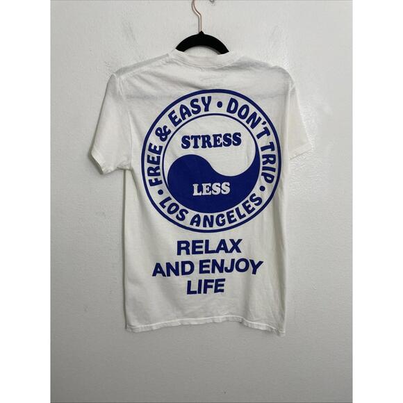 Lifesaver Tee Free & Easy white blue graphic print relax & enjoy life size S - Picture 5 of 7